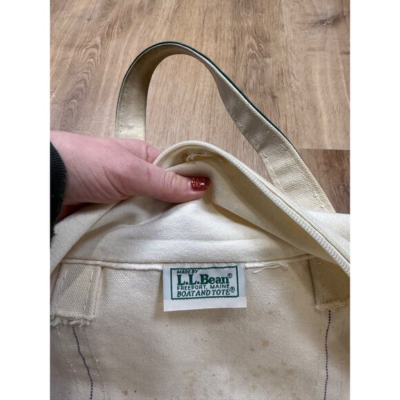 Vintage 90s L.L. Bean Boat And Tote Zip Top Green Ivory XL 22" USA - Picture 5 of 9